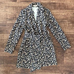 Solitaire Animal Leopard Faux Suede Trench Coat